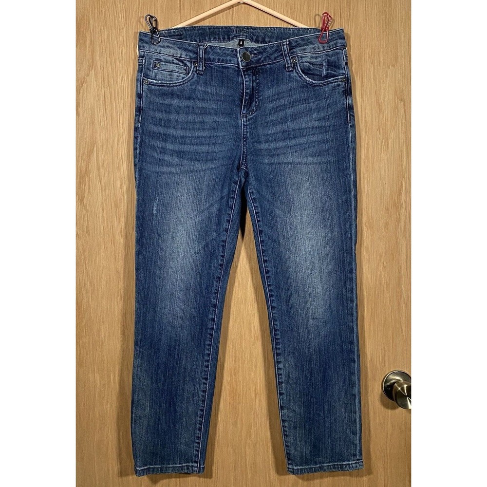 Kut From The Kloth Cropped Blue Denim Jeans Women's Sz 8 Stretch Distressed